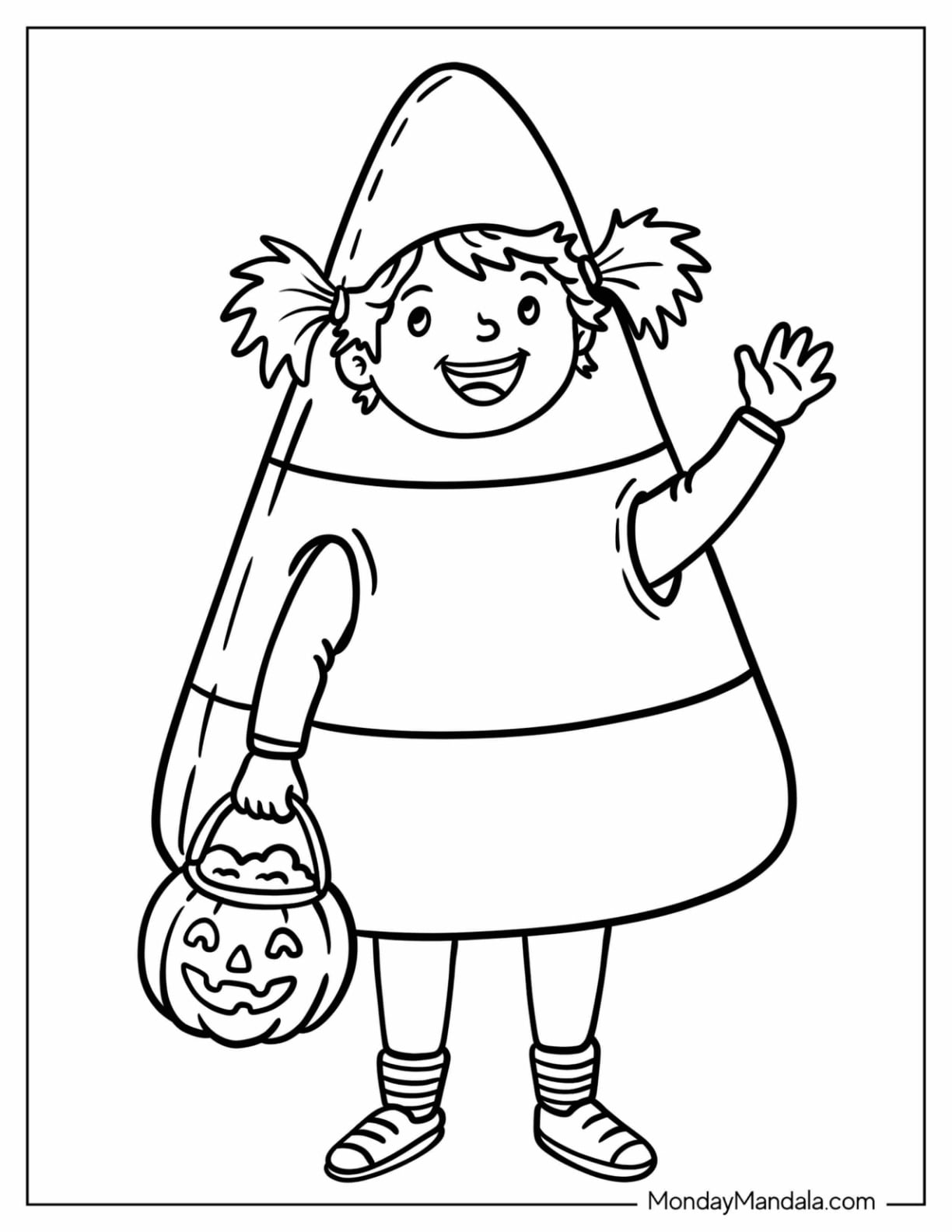 Girl Dressed as a Candy Corn Coloring Page