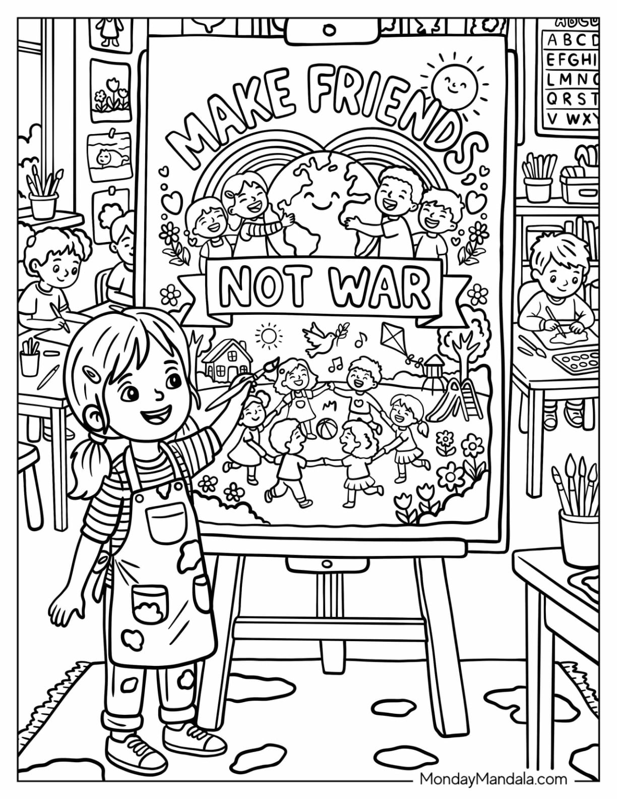 Girl Presenting a Make Friends Not War Peace Poster