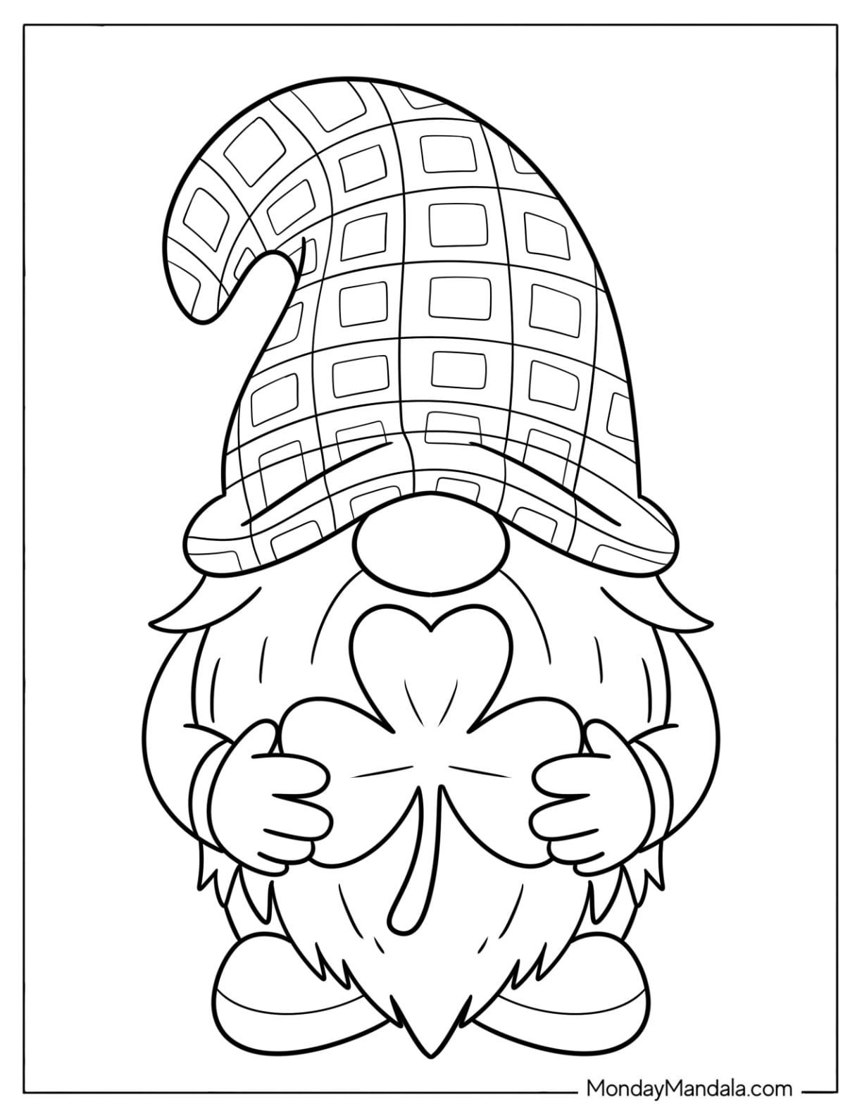 Gnome Hugging a Shamrock Coloring Page for Kids