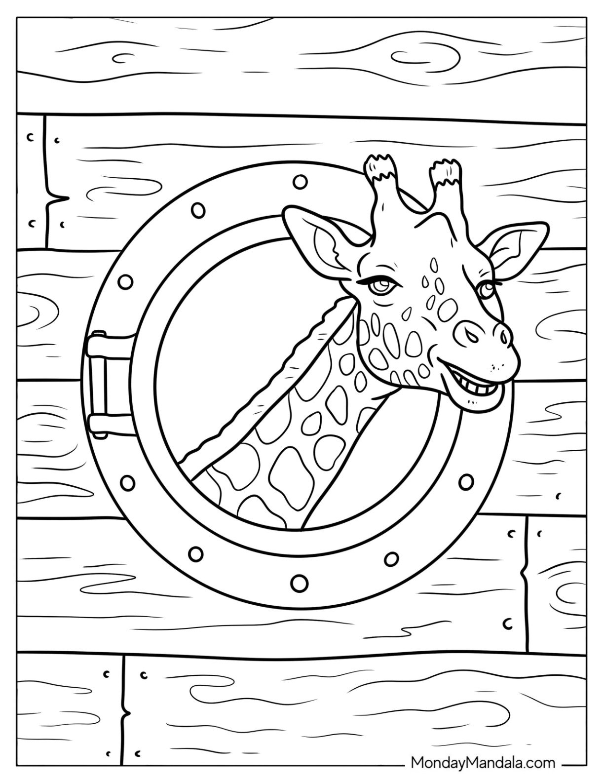 Goofy Giraffe Smiling From Noah's Ark Coloring Page