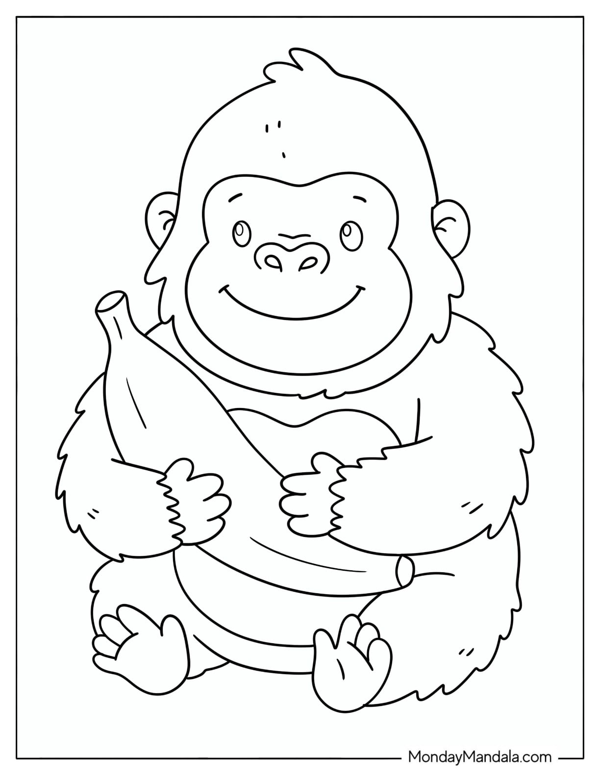 Gorilla Hugging a Massive Banana Coloring Page