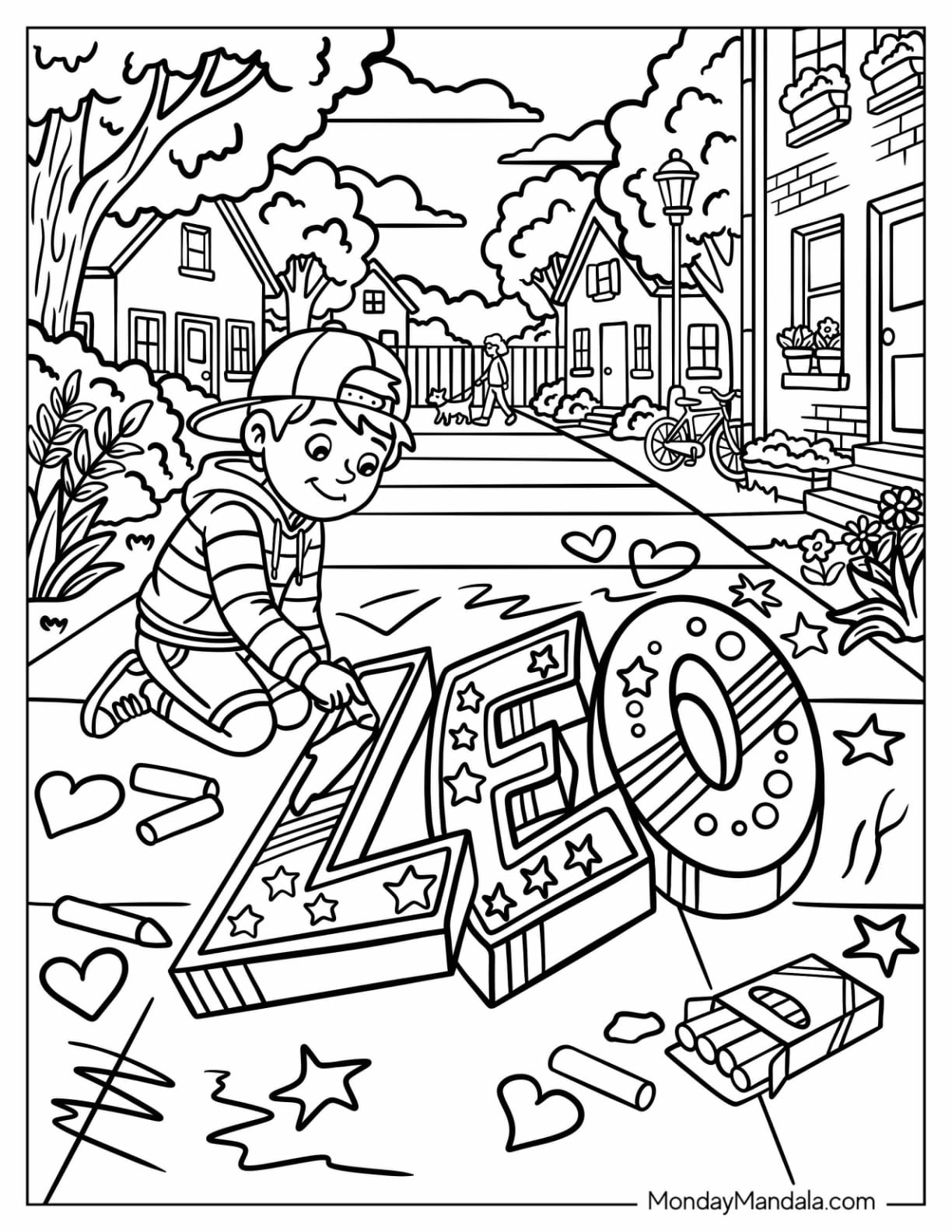 Graffiti Artist Painting 3D Street Lettering on a Sidewalk Coloring Page