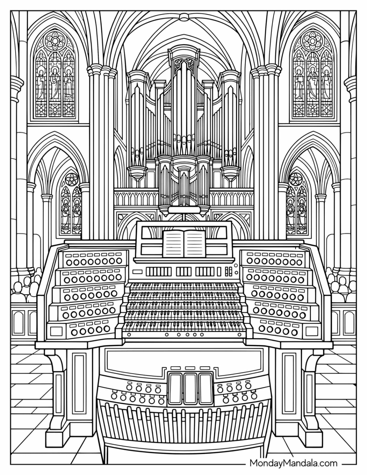 Grand Cathedral Pipe Organ Coloring Page