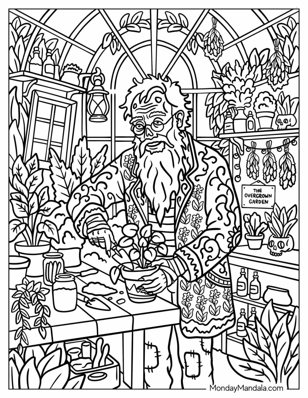 Grandpa Zombie Gardening Coloring Sheet