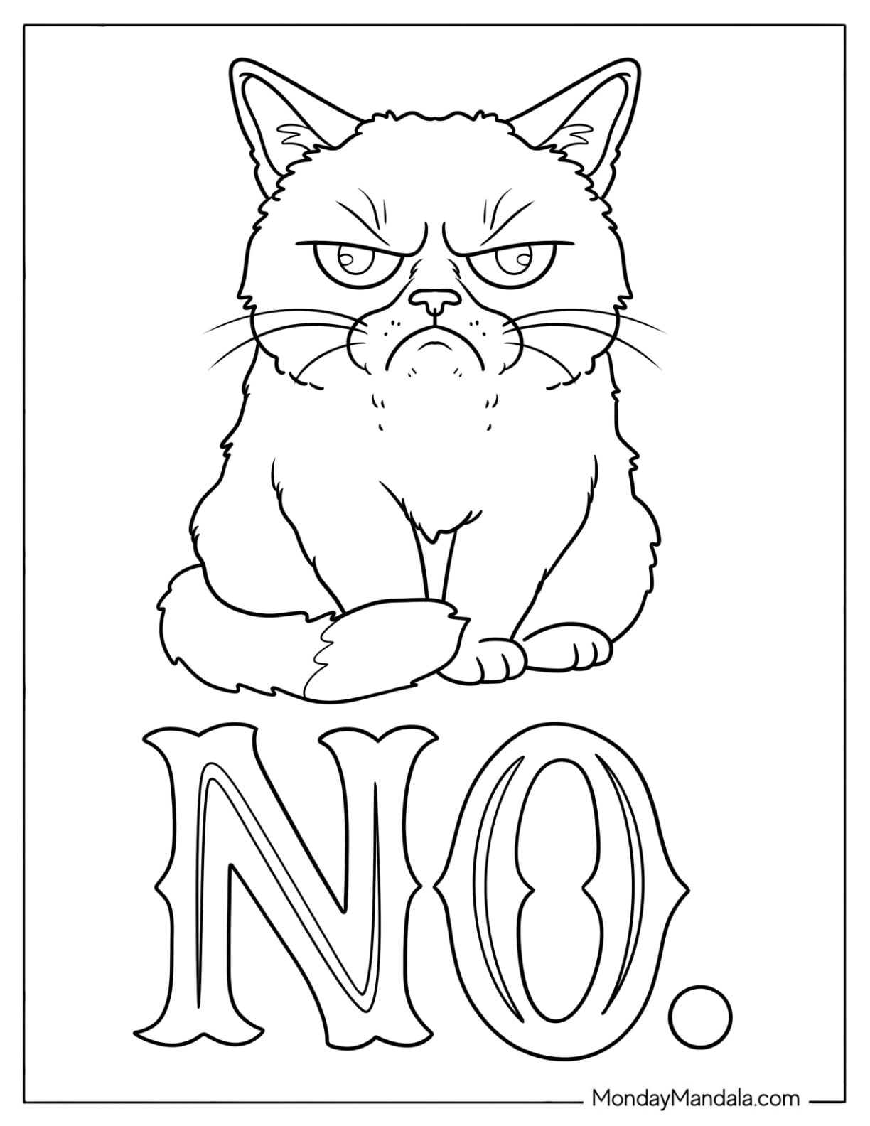 Grumpy Cat Saying No Meme Coloring Page for Kids