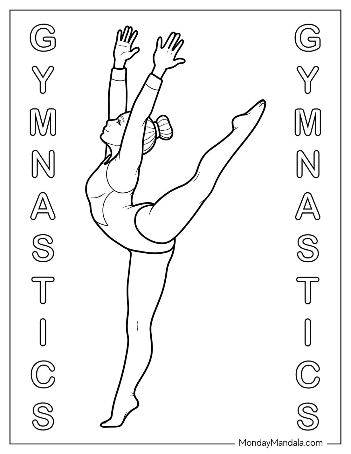 Gymnastics Coloring Page of Gymnast in Leotard Striking a Perfect Needle Pose