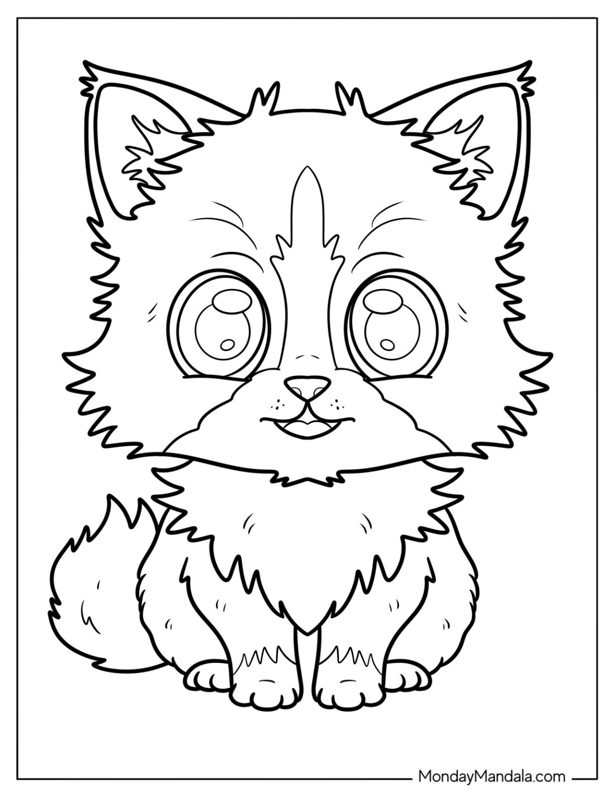 Hairy Little Cat Coloring Page with Big Eyes for Preschoolers