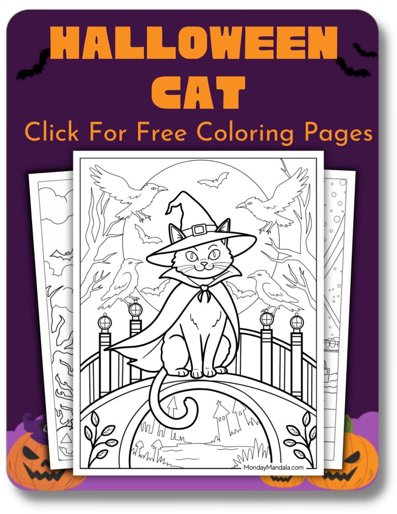 Halloween Cat Coloring Page for Halloween