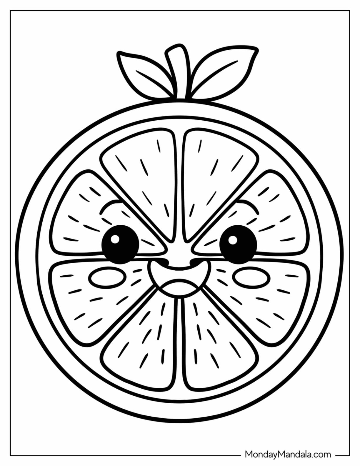 Halved Orange with Smiling Face Coloring Sheet for Preschoolers