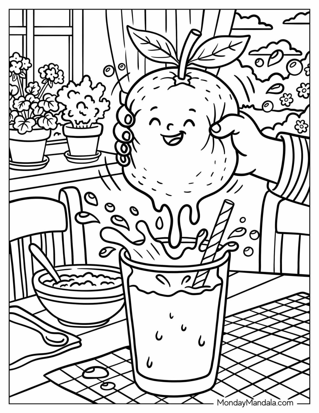 Hand Squeezing Juice Out of an Orange Coloring Sheet