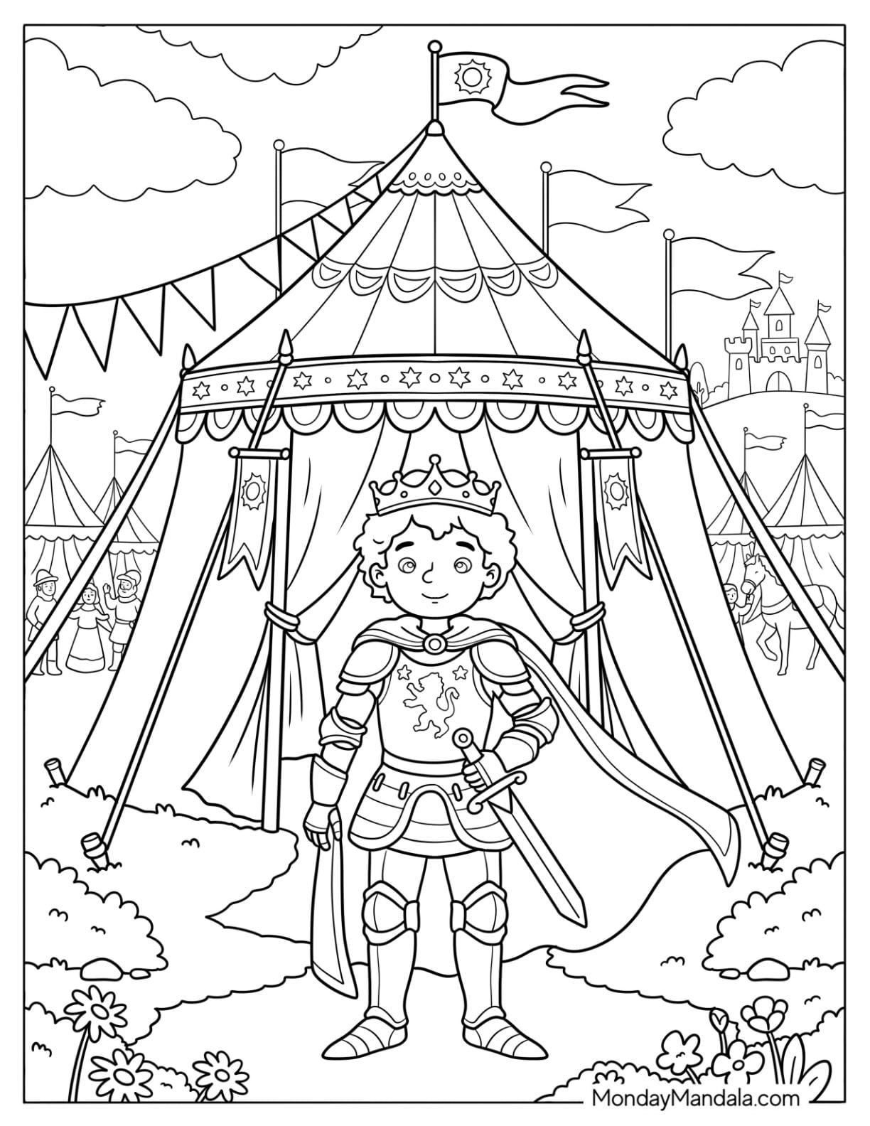 Handsome Prince Standing Outside a Royal Tent Coloring Page