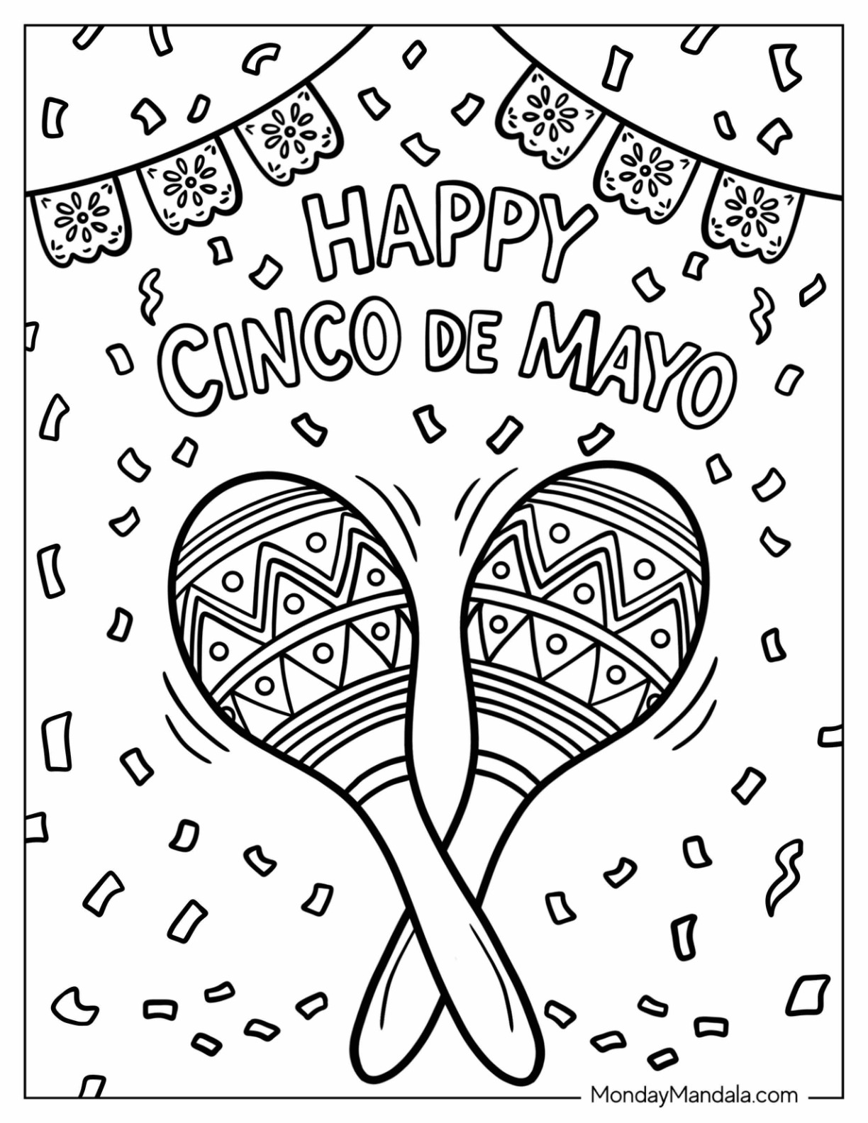 Happy Cinco de Mayo Maracas Coloring Sheet