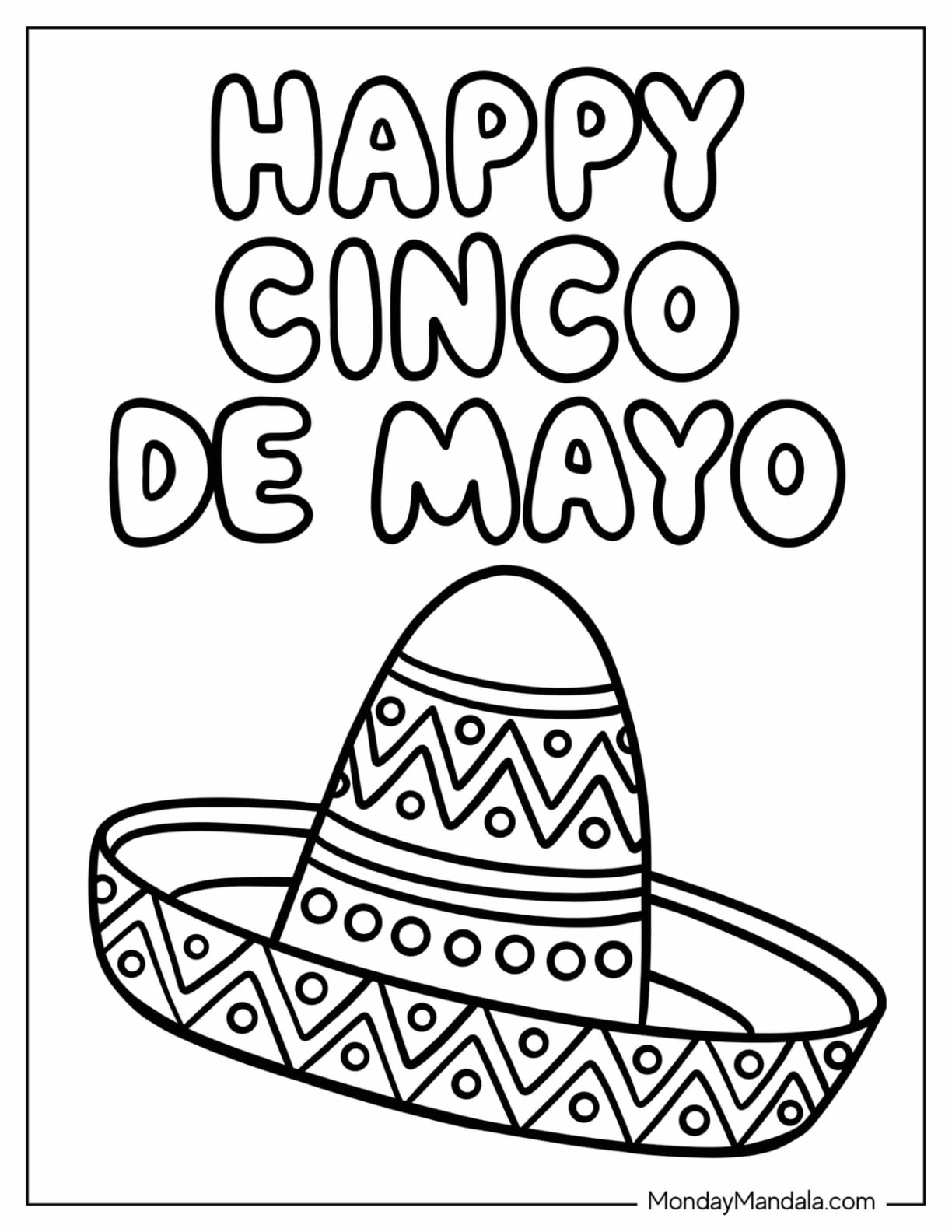 Happy Cinco de Mayo Sombrero Coloring Page for Kids