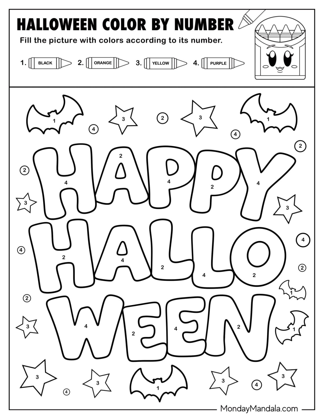 Happy Halloween with Bats and Stars Color by Number
