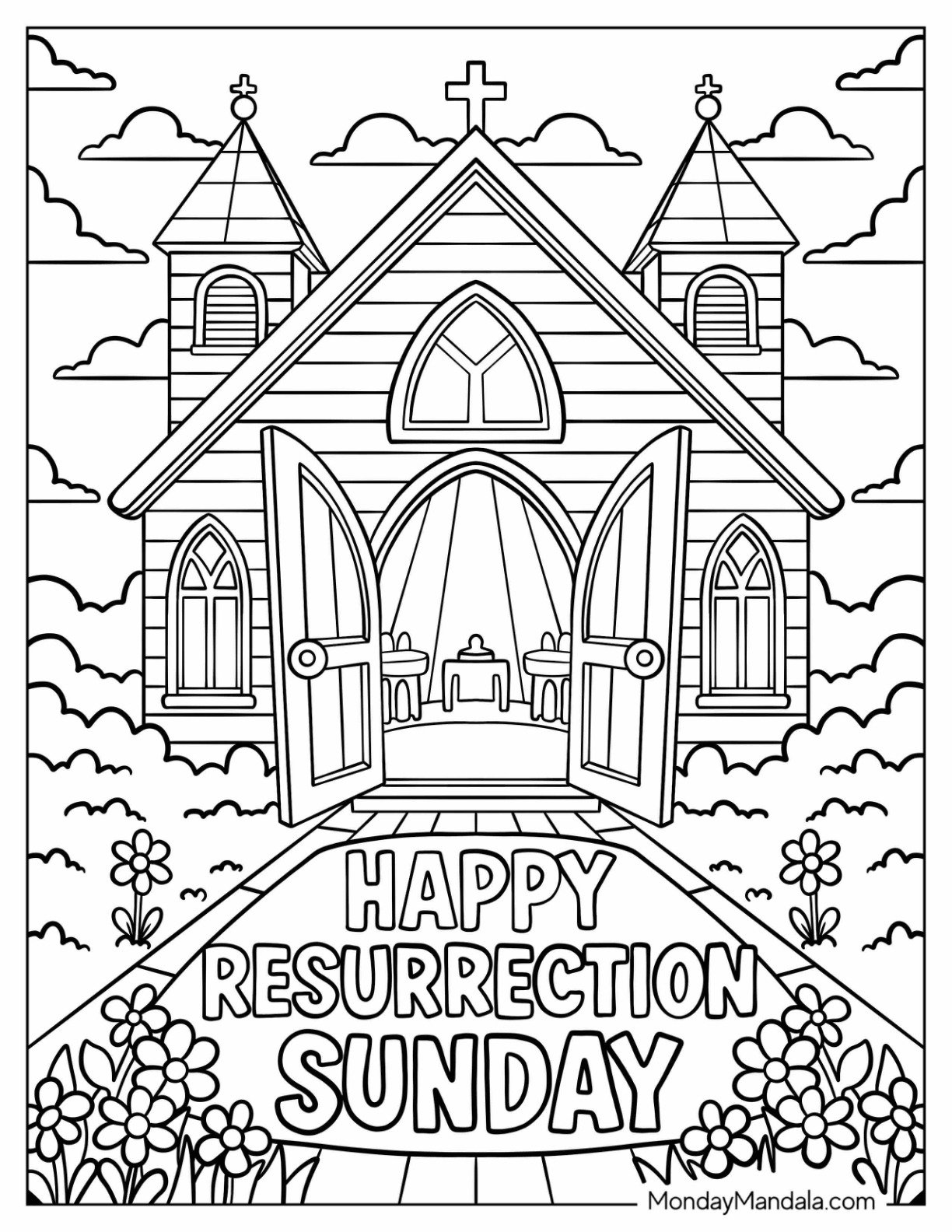 Religious Easter Coloring Page of Happy Resurrection Sunday