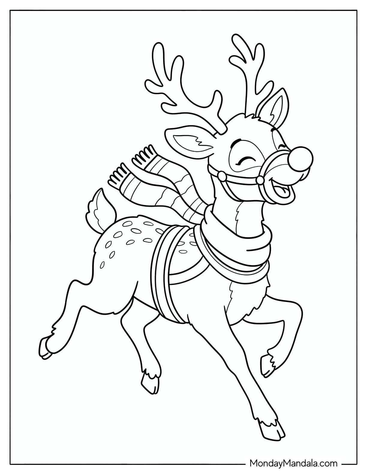 Happy Rudolph Galloping Coloring Page for Kids