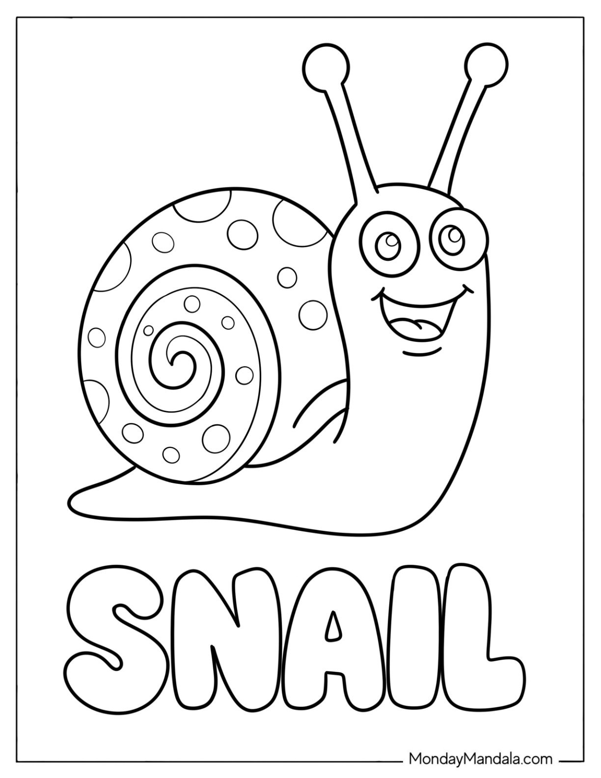Coloring Page for Toddlers of Happy Snail with Polka Dot Shell