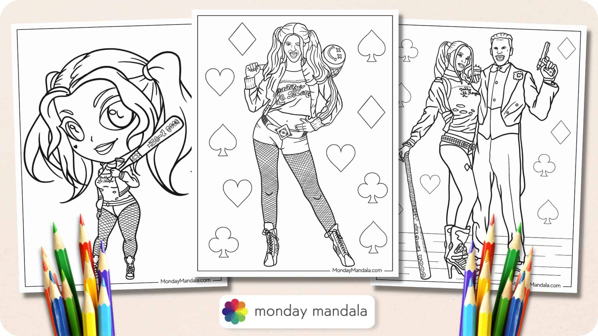 harley quinn face coloring pages