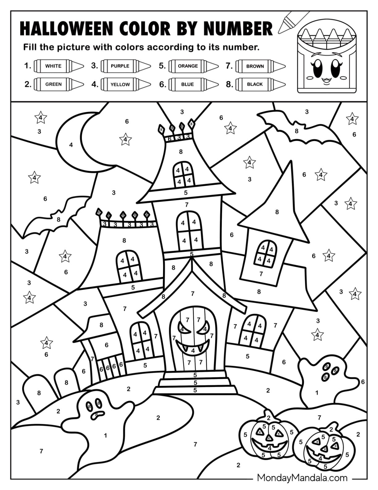 Haunted Castle at Night Halloween Color by Number