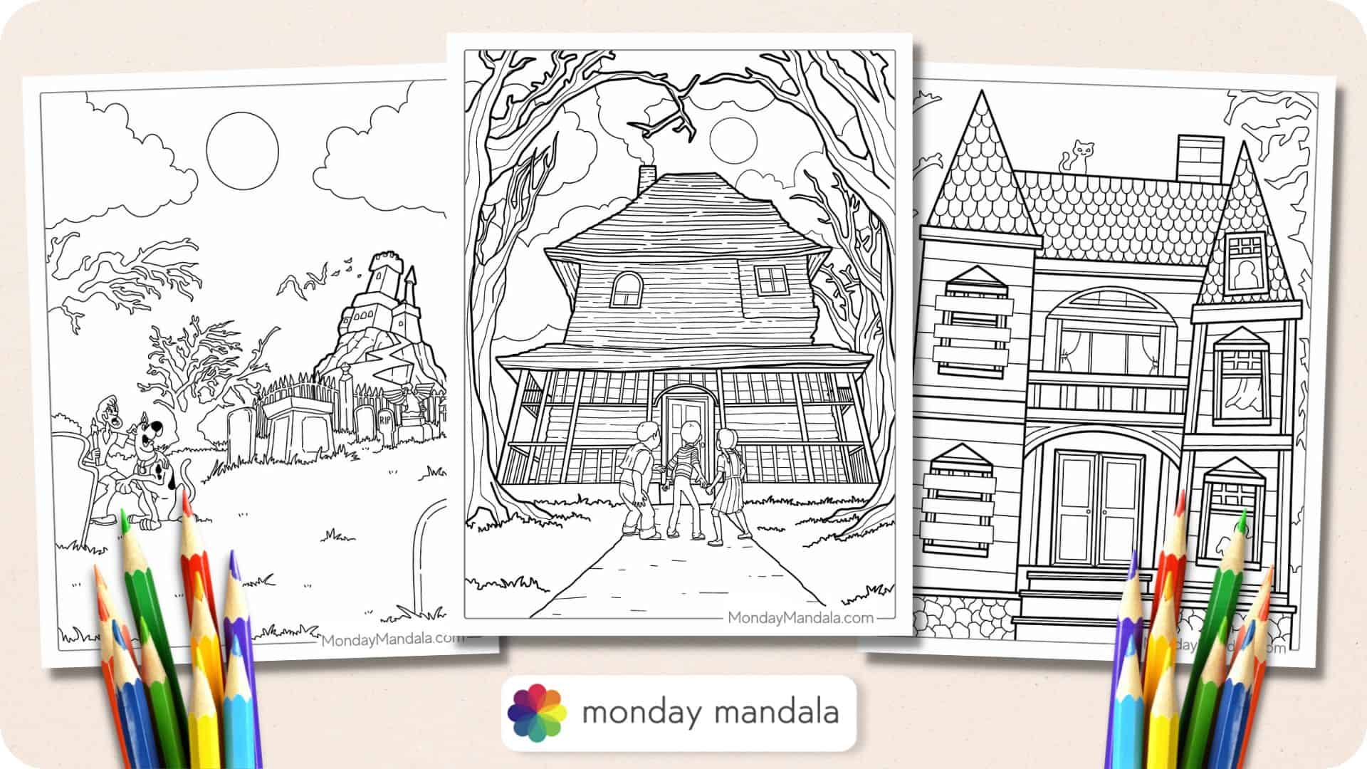 free halloween haunted house coloring pages