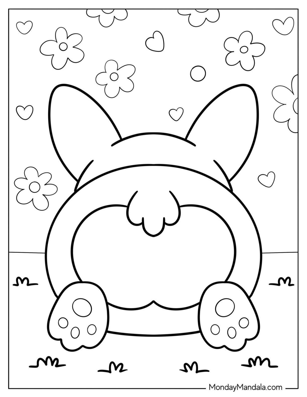 Heart Shaped Corgi Coloring Page Butt for Kids