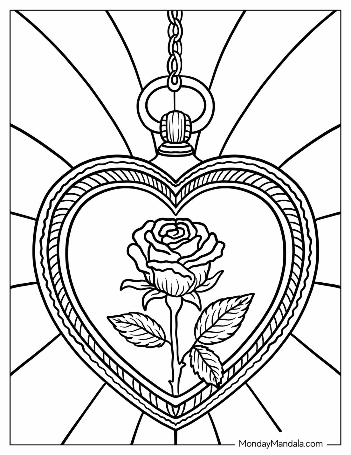 Heart Shaped Locket with Rose Coloring Page Inside
