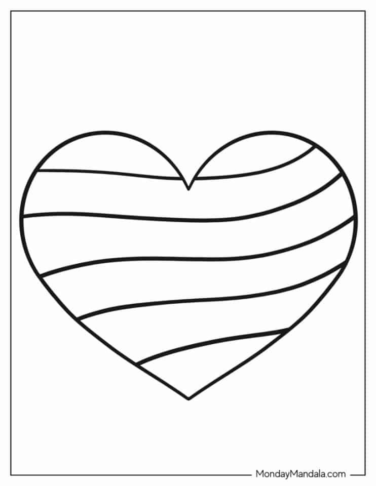 60 Heart Coloring Pages Free PDF - Heart With Stripes Coloring In 742x960