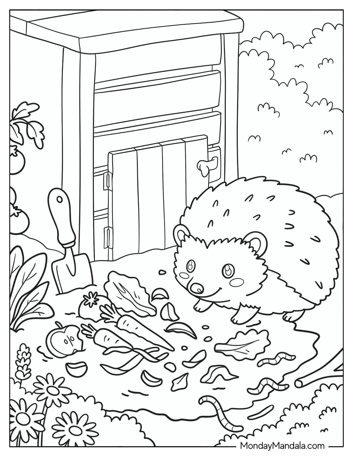 Hedgehog Eating Garden Scraps Coloring Page