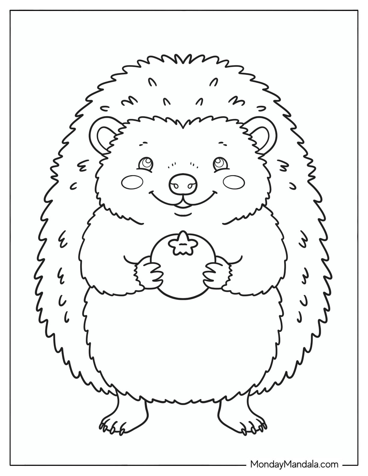 Hedgehog Holding a Juicy Blueberry Coloring Page
