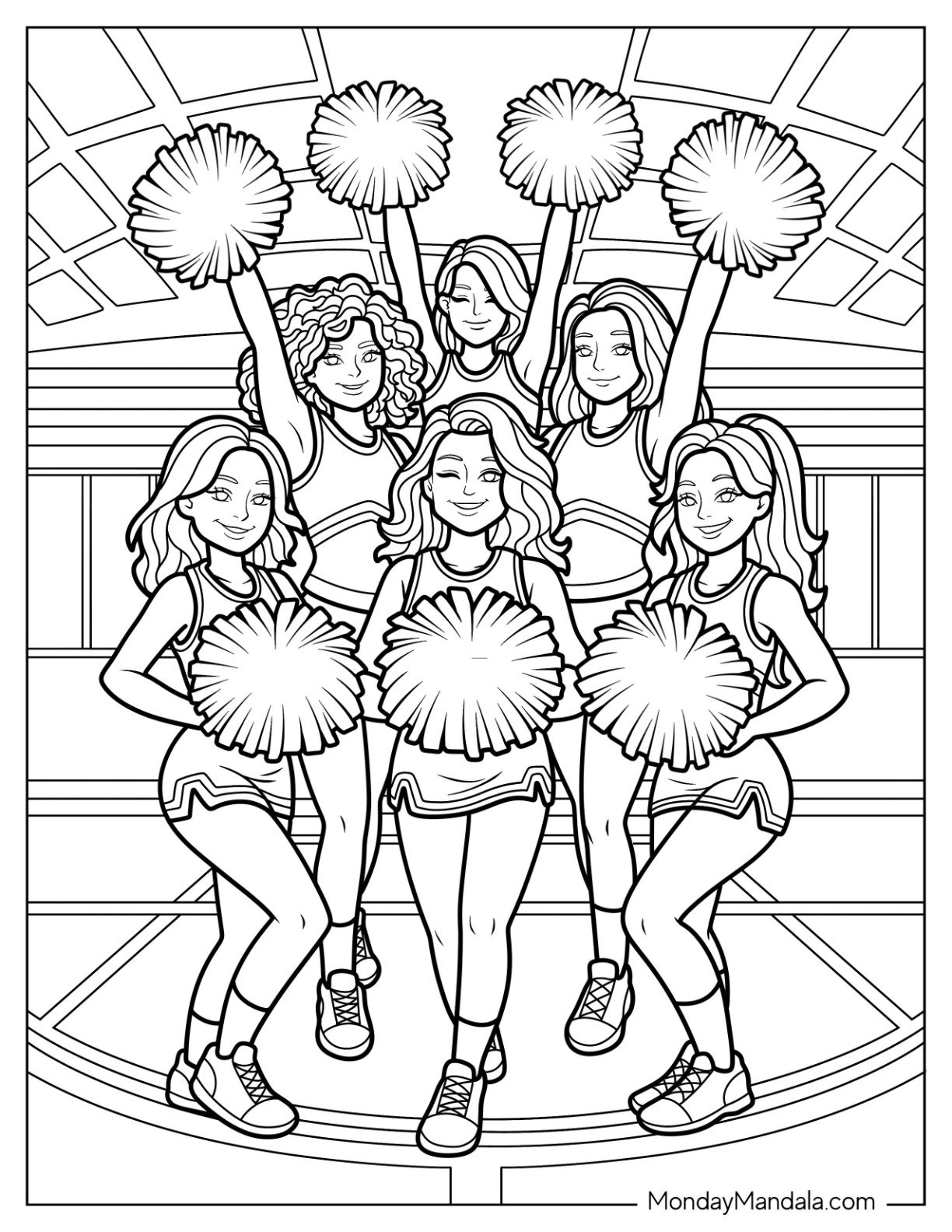 High School Cheerleading Coloring Page Team In A Stadium