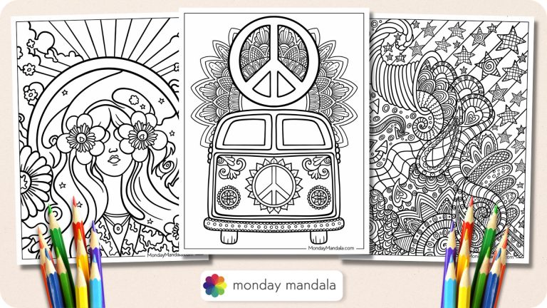 20 Hippie Coloring Pages (Free PDF Printables)