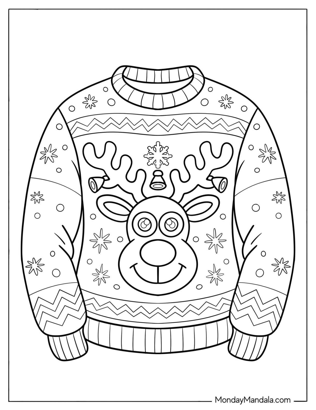 Holiday Sweater with Rudolph the Red Nosed Reindeer Coloring Sheet