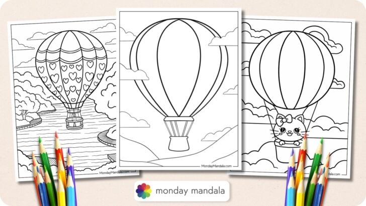Hot Air Balloon Coloring Pages Featured Image v2
