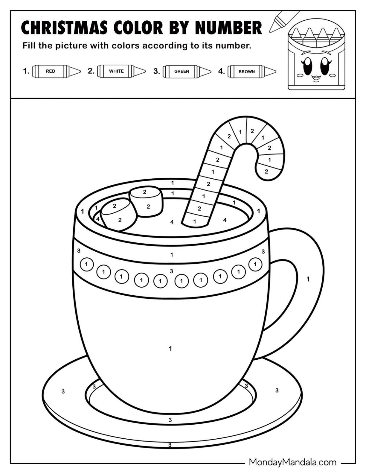 Hot Chocolate with Candy Cane Color by Number