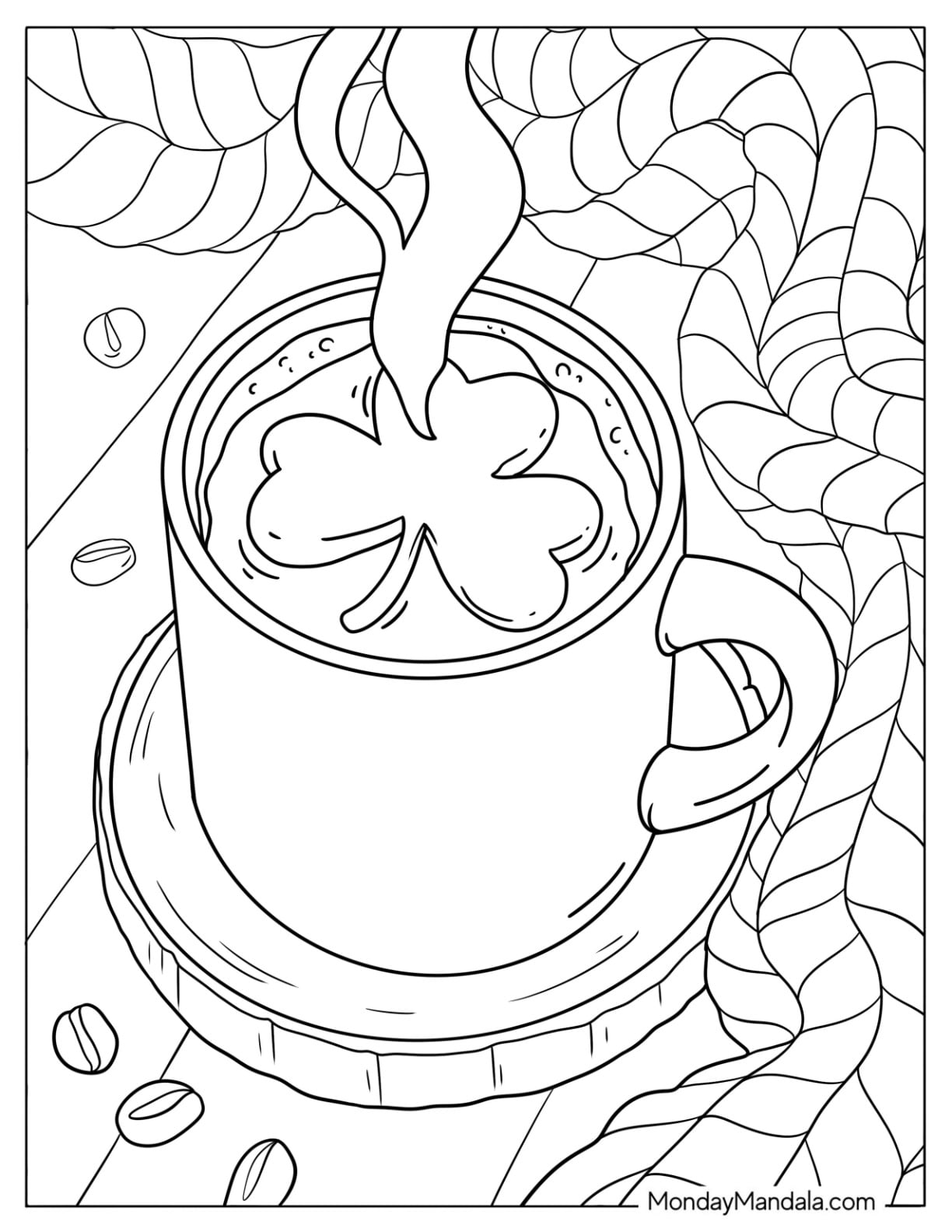 Hot Tea with Shamrock Coloring Page
