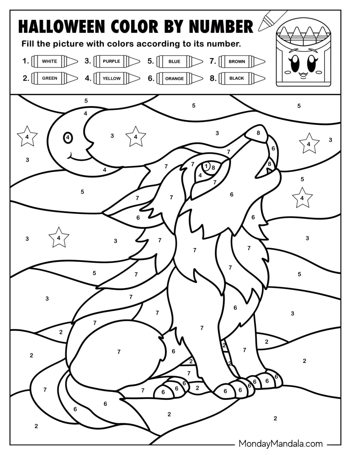 Howling Wolf Halloween Color by Number