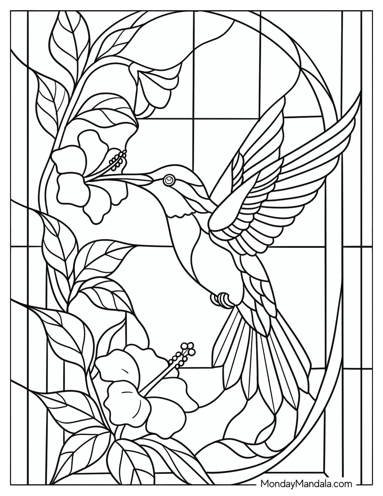 Hummingbird Feeding on Hibiscus Flowers with Geometric Background
