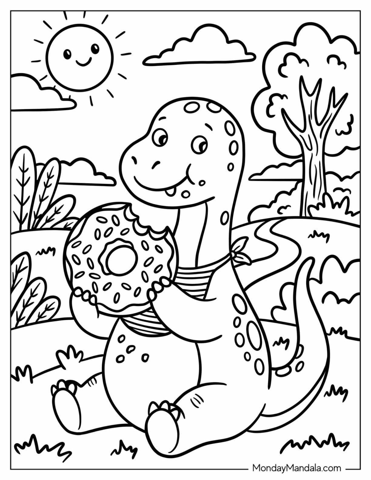Hungry Dinosaur Eating a Large Donut