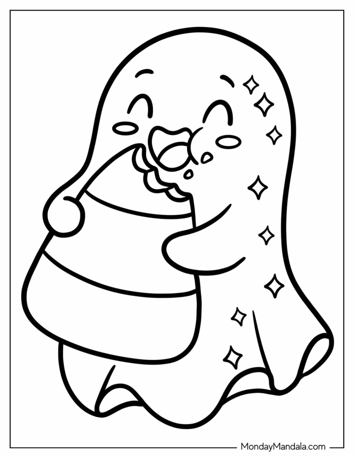 Hungry Ghost Eating Candy Corn Coloring Sheet