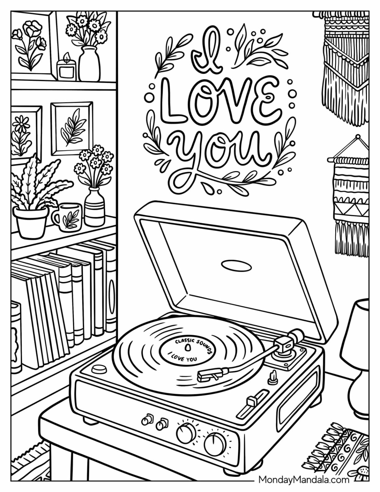 I Love You Text on Wall with Record Player in the Living Room
