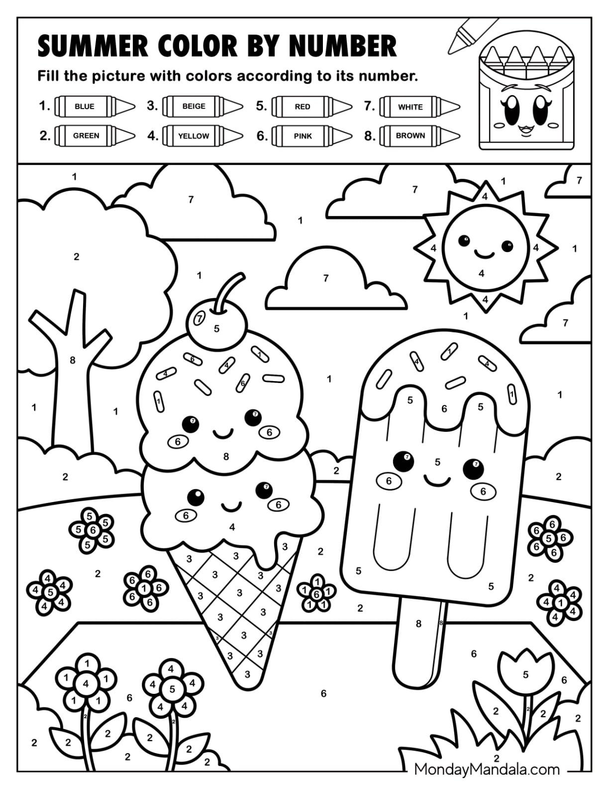 Ice Cream and Popsicle Under the Summer Sun Color by Number