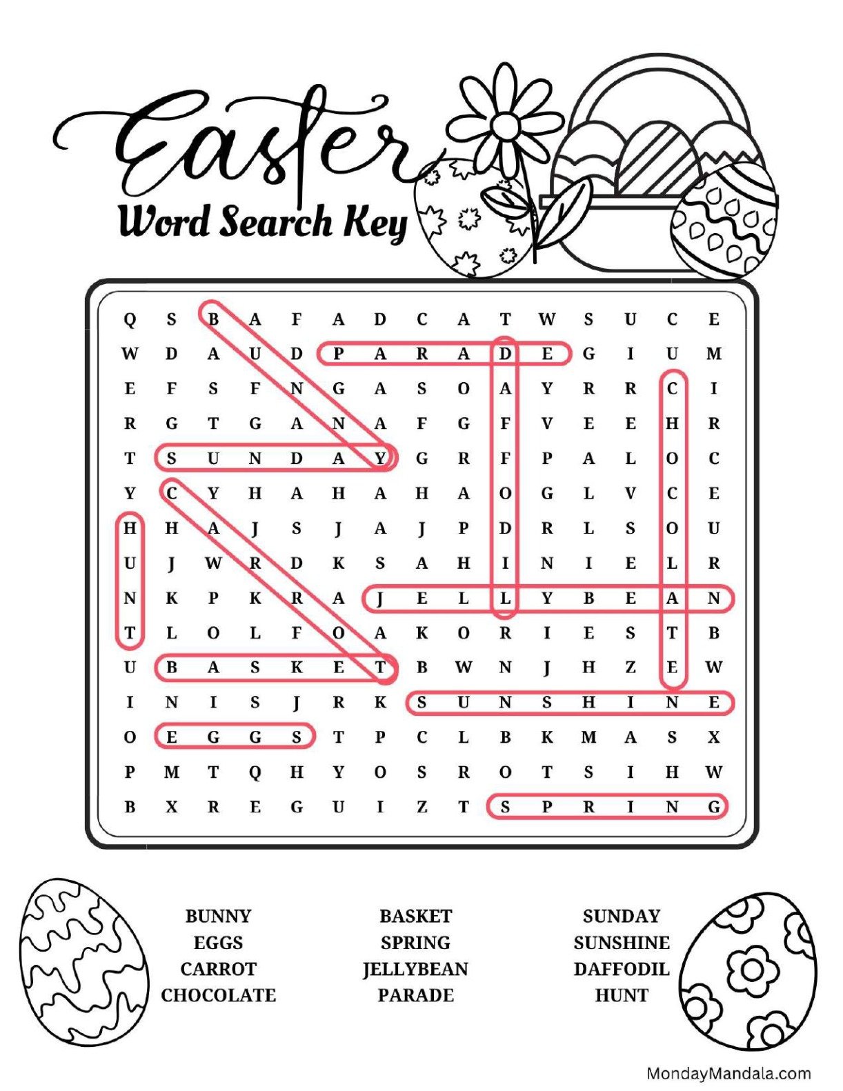Intermediate Level Easter Word Search Answer Key