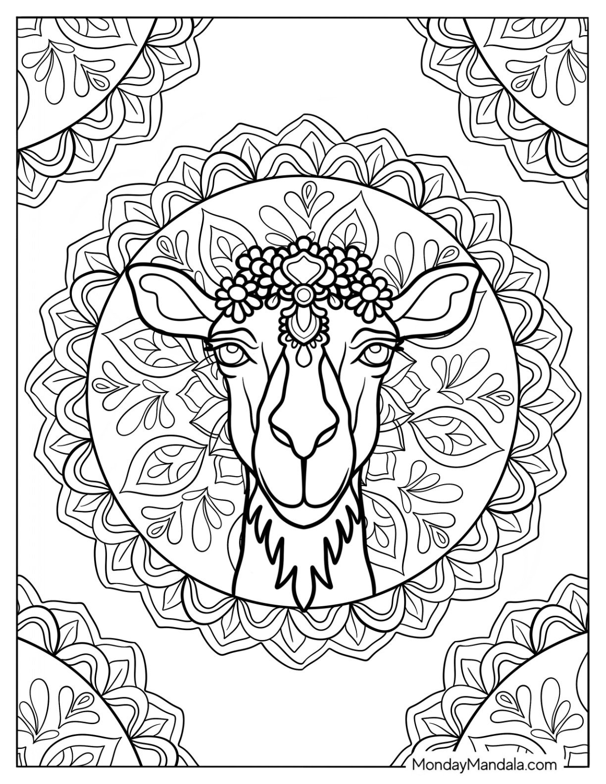 Intricate Camel Coloring Page Mandala