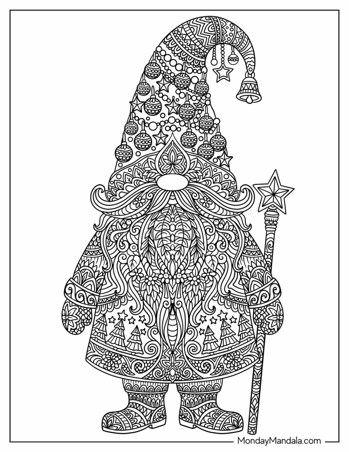 Intricate Christmas Gnome Coloring Page Mandala