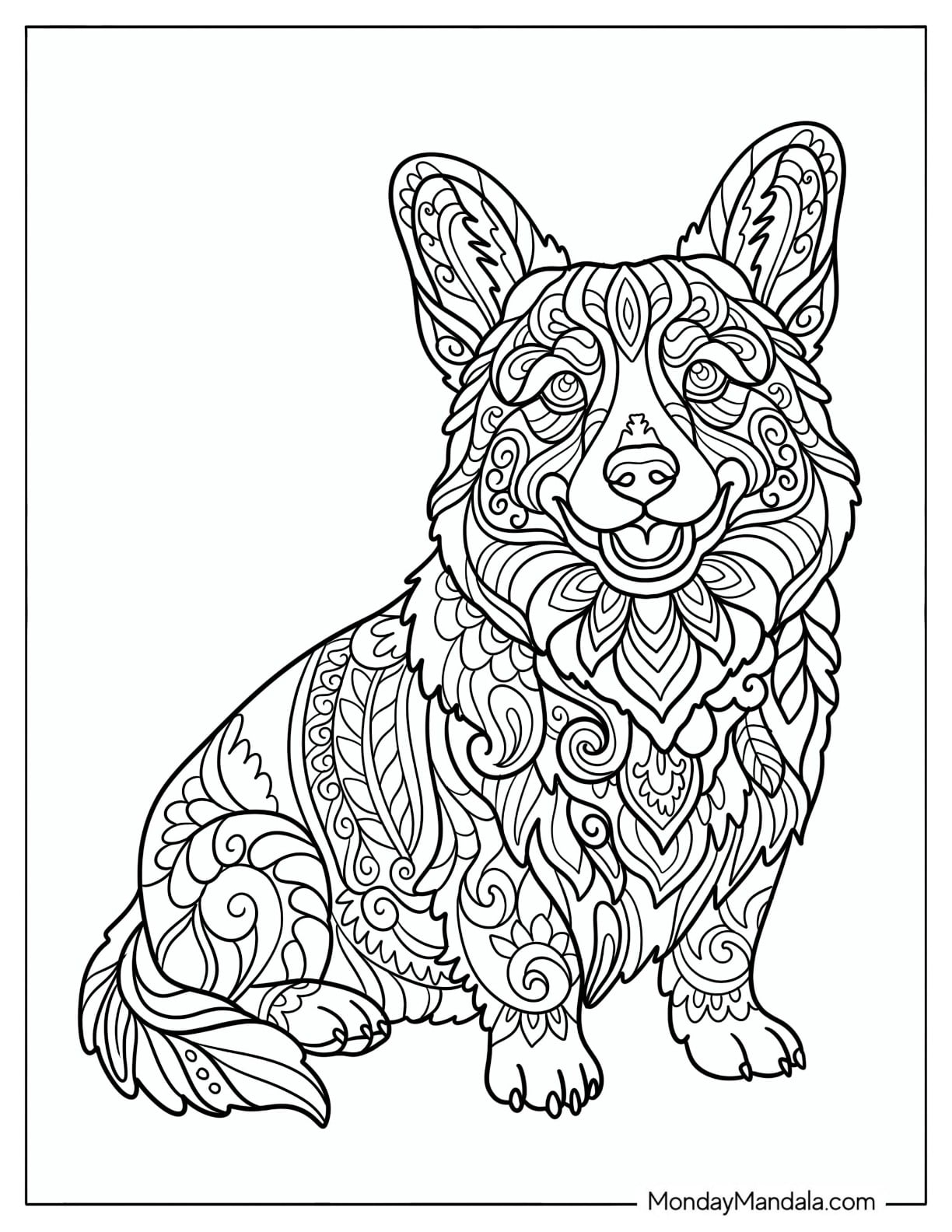 Intricate Corgi Mandala Coloring Sheet