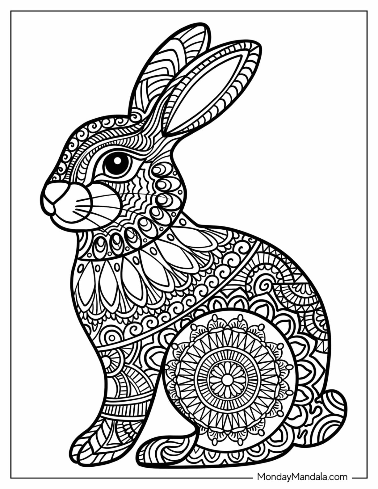 Easter Mandala Coloring Page of Intricate Bunny Mandala with Ornate Patterns