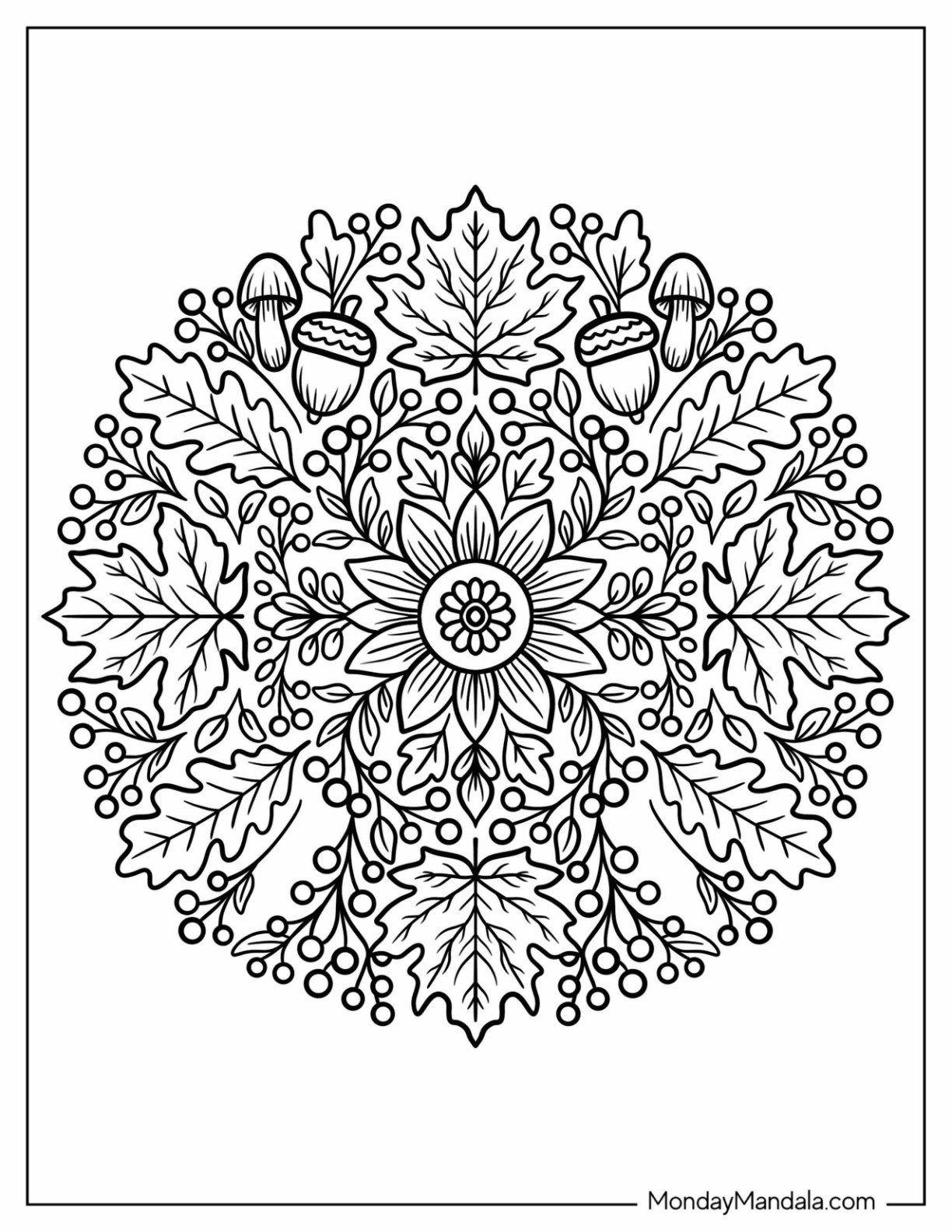 Intricate Fall Leaves and Berries Mandala