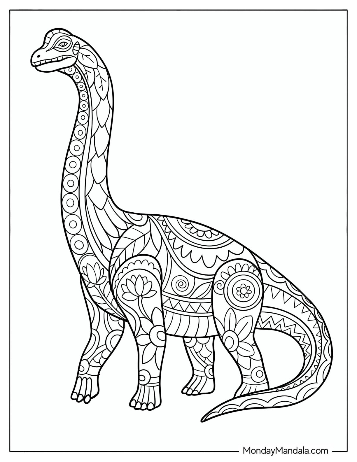 Intricate Floral Brachiosaurus Mandala