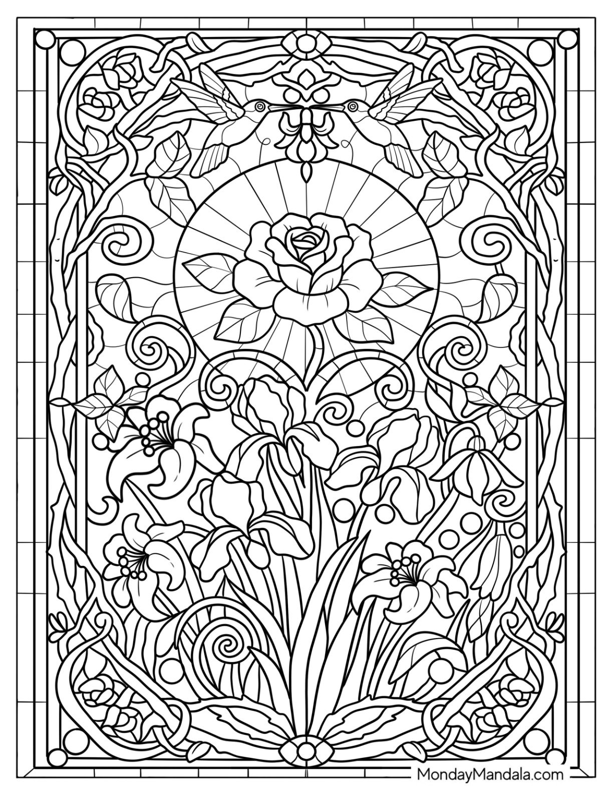 Intricate Flower Coloring Page Stained Glass