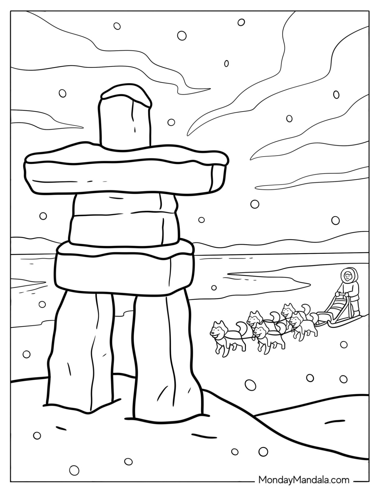 Canada Coloring Page of Inukshuk Landmark in Canadian Arctic